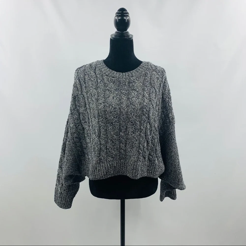 Topshop Navy Blue Crop Chunky Cable Knit Sweater - Picture 4 of 12